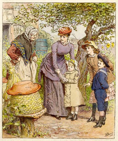 蜂の巣のそばの母と子、パブ。 1854年。 作： Robert Barnes