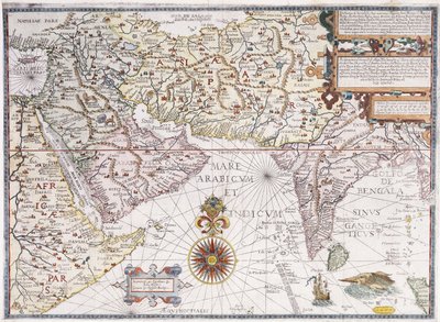 東アフリカ、アラビア、インドの地図、1598年 作： Robert Beckit