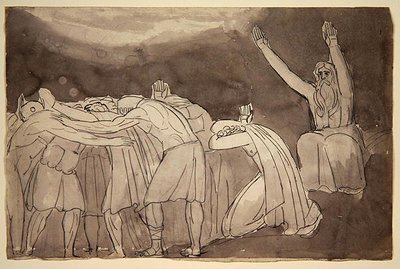 A Druid Ceremony (紙にグラファイトの上にペンとウォッシュで描いたもの) 作： Robert Blake