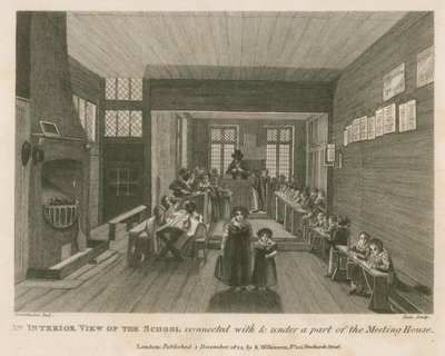 以前はジョンバニヤンの集会所だった建物の一部に接続され、その下にある学校の内部ビュー 作： Robert Blemell Schnebbelie