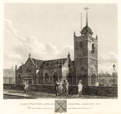 1817年に撮影されたロンドンのシャッドウェルのセントポールの北西ビュー 作： Robert Blemell Schnebbelie