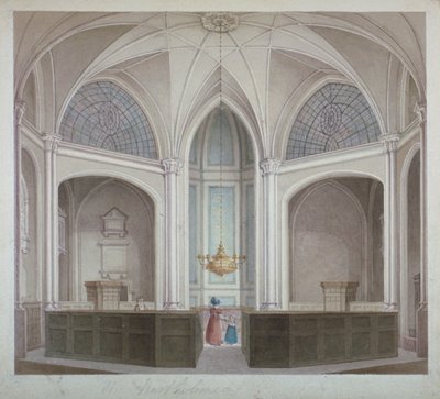 セント バーソロミュー ザ レス教会の内部、ロンドン市、1834 年。 作： Robert Blemmell Schnebbelie
