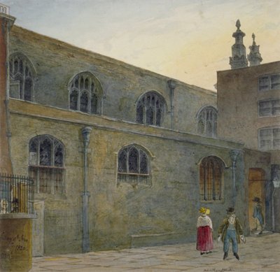 ギルドホール チャペルの北側、カットスロート アレーへの入り口、シティ オブ ロンドン、1820 年 作： Robert Blemmell Schnebbelie