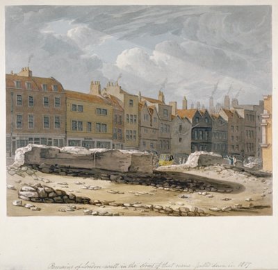 1817 年に取り壊されたロンドンの壁の残骸、ロンドン市、1817 年 作： Robert Blemmell Schnebbelie