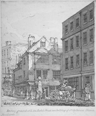 セント キャサリン コールマン牧師館、フェンチャーチ ストリート、シティ オブ ロンドン、1817 年 作： Robert Blemmell Schnebbelie