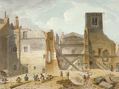 サヴォイ宮殿の解体の様子、ウェストミンスター、ロンドン、1820 年 作： Robert Blemmell Schnebbelie