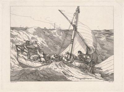 海で嵐の中をボートします。 作： Robert Blyth, after John Hamilton Mortimer