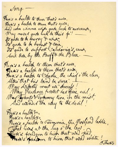 彼らへの健康はそれだああ、c1792。 作： Robert Burns