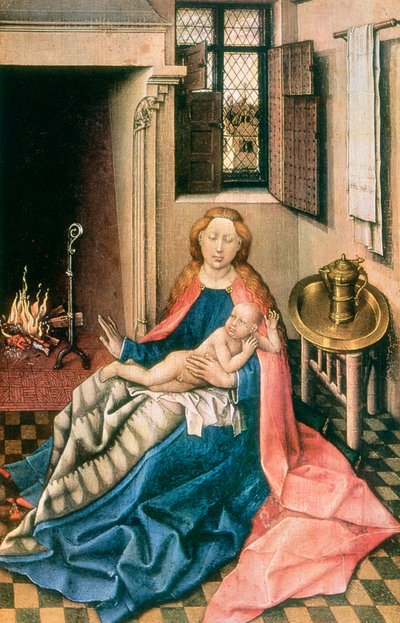 暖炉の前のマドンナと子供、1430年代 作： Robert Campin