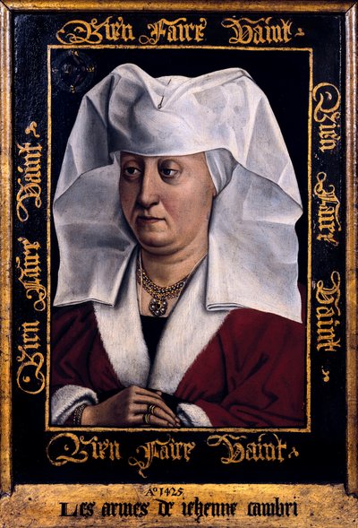 "マリー・ド・パシーの肖像" フランドルの巨匠ロベール・カンパン（1378-1444）の絵画 1415-1440 トゥルネーベルギー美術博物館 作： Robert Campin