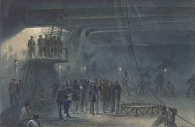 Sheerness の Great Eastern に乗ってアフタータンクでケーブルを巻く: Visit..., 1865-66. 作： Robert Charles Dudley