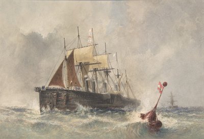 1865 年 8 月 8 日、1865-66 年にグレート イースタン号の船首からブイを発射。 作： Robert Charles Dudley