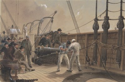 1865 年 7 月 25 日、1865-66 年、グレート イースタン号での最初の事故後のケーブルの接続。 作： Robert Charles Dudley