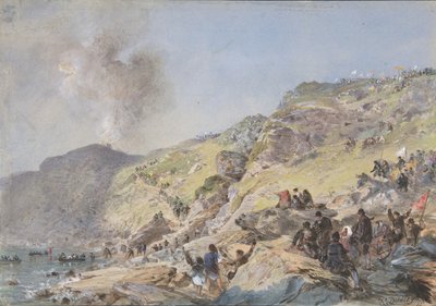 断崖、フォイルフンメルム湾、ヴァレンシア、ケーブルの岸端が...、1865 年、1865 年 作： Robert Charles Dudley