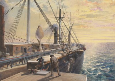 グレート イースタン号のポート パドル ボックスから見た後方の眺め、トラフを示す...、1865 年から 66 年。 作： Robert Charles Dudley