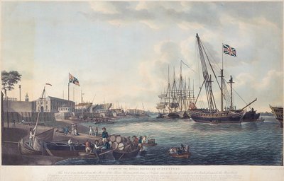 デプトフォードのロイヤルドックヤードの眺め、1789年頃 作： Robert Dodd