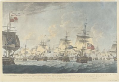 カンパードゥインの戦い (1797): イギリス艦隊による攻撃 1797 年 10 月 11 日の正午のイギリス艦隊の眺め、オランダ艦隊を攻撃するために降下中 (...) (オブジェクトのタイトル) 作： Robert Dodd