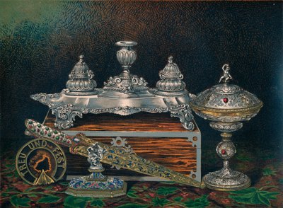 インクスタンド、ペーパーウェイト、ハンティングナイフまたはダガー、カバードタザ、ペーパーウェイト、1863 作： Robert Dudley