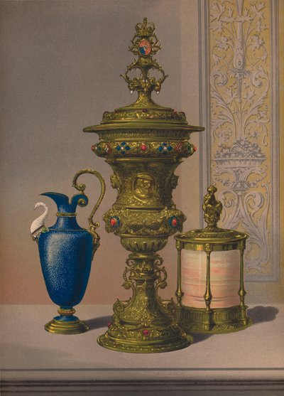 シルバーギルト＆ジュエルド花瓶、磁器花瓶、葉巻棺、1863 作： Robert Dudley