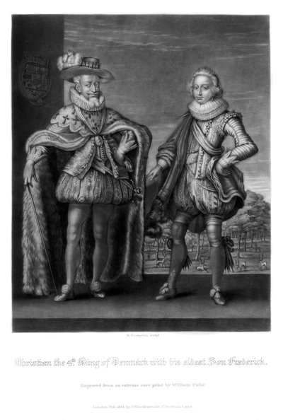 デンマーク王クリスチャン4世とその長男、フレデリック、1816年。 作： Robert Dunkarton