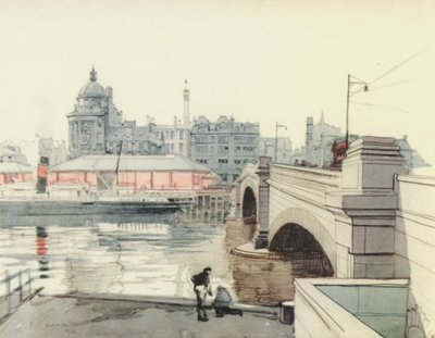 グラスゴージョージ5世橋（カラーリトグラフ） 作： Robert Eadie
