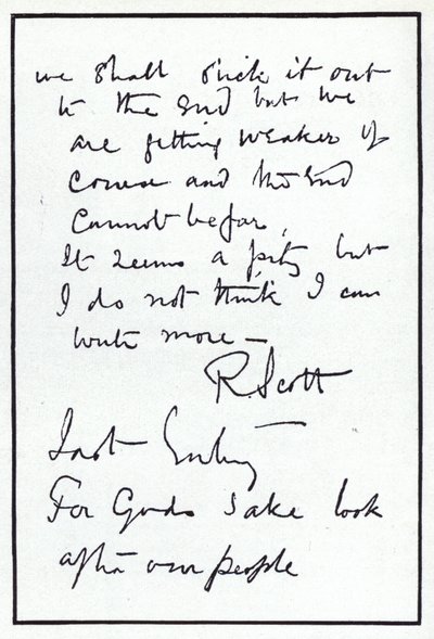 極地探検家ロバート・ファルコン・スコットの日記の最終ページ（1912年3月29日）（リトグラフ 作： Robert Falcon Scott