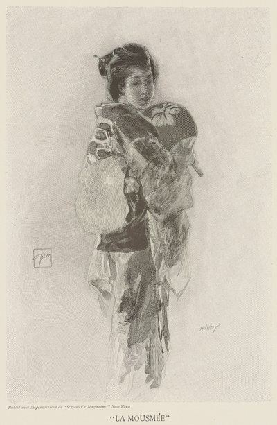 ヘンリー・ウルフ（1852-1916）が彫った「スクリブナーズ・マガジン」のイラスト「La Mousmee」。 作： Robert Frederick (after) Blum