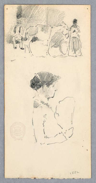 素描《ロバと2人の人物；扇を持つ女性》1882年 作： ロバートフレデリックブルーム