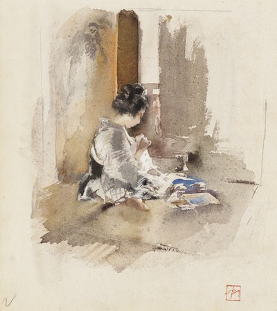 日本の女の子の縫製、1890年 作： Robert Frederick Blum