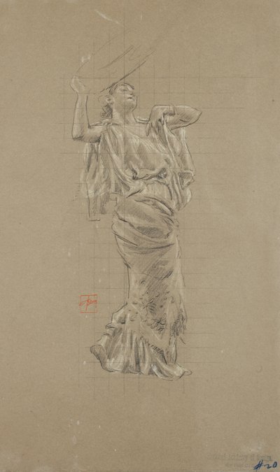 Moods to Music壁画の女性像の研究（紙に白黒のチョーク） 作： Robert Frederick Blum