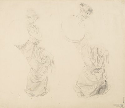 Moods to Music壁画用の2人の女性像の研究、1893-95年（バフウォーブ紙に赤鉛筆で黒鉛を塗ったもの） 作： Robert Frederick Blum