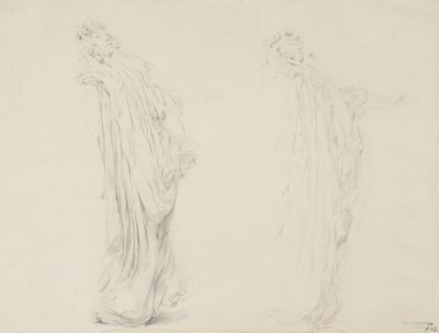 Moods to Music壁画用の2人の女性像の研究、1893年から95年（クリーム色の紙の上に黄色の鉛筆で黒鉛を塗ったもの） 作： Robert Frederick Blum