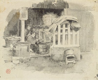 日本酒の販売場所、1890年 作： Robert Frederick Blum