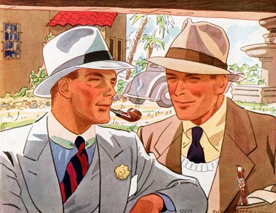 スーツを着て帽子をかぶった、とてもファッショナブルな2人の男性 作： Robert Goodman