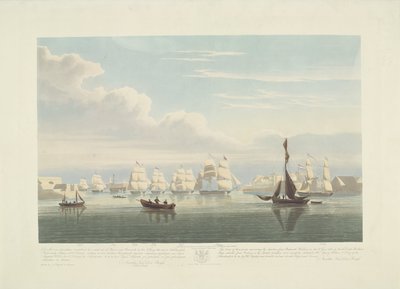 1833年、ポーツマス港から出港した12隻のオランダ商船（プレート1） 1833 年 6 月 2 日のポーツマス港からの 12 隻の Nederlandsche Koopvaardy 船のエンバーゴからの出発を描いた 3 枚のプレートのセット。 作： Robert Havell (II)