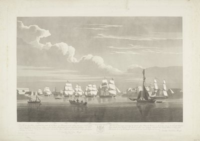 1833年、ポーツマス港からの12隻のオランダ商船の出発（プレート1） 1833 年 6 月 2 日のポーツマス港からの出港を描いたこの 3 枚のプレートのセットは、禁輸措置から解放された 12 隻の Nederlandsche Koopvaardy 船のうちの 1833 年 6 月 2 日です。 作： Robert Havell (II)