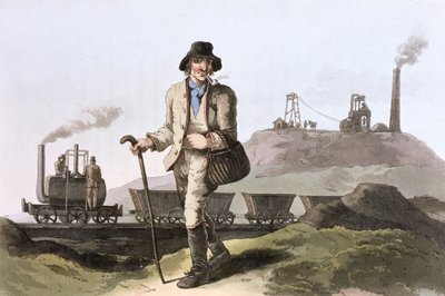 ブレンキンソップ蒸気機関車、リーズ近くのミドルトン炭坑、1814 年 作： Robert Havell