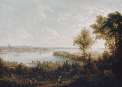 1840年のウィホーケンからの湾とニューヨーク市の眺め。 作： Robert Havell