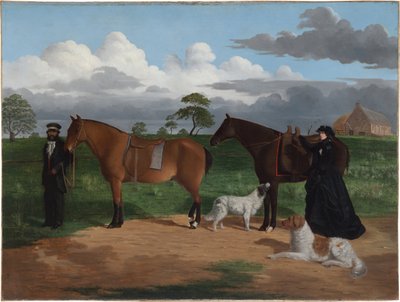 1856 年、メラン駅でブラック ジミーと一緒にいるアドルファス シーレス夫人 作： Robert Hawker Dowling