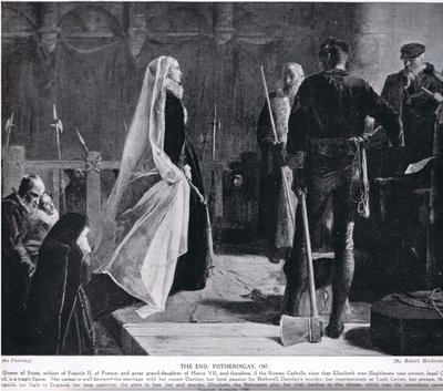 終わり、フォザリンゲイ、1587年、「ハッチンソンの国家の歴史」、1910年頃のイラスト 作： Robert Herdman
