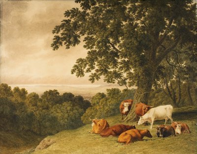 牛のいる風景、1819 作： Robert Hills