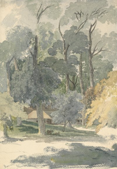 サリー州アッシュステッド公園の木々と納屋 作： Robert Hills