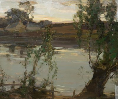 静かなプール、夕方（キャンバスに油彩） 作： Robert Hope