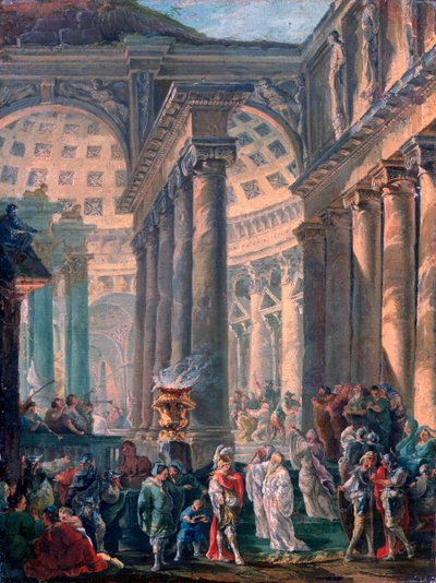 「アレキサンダー大王の凱旋式埋葬のあるローマ神殿の気まぐれ」、1755-1760 作： Robert Hubert