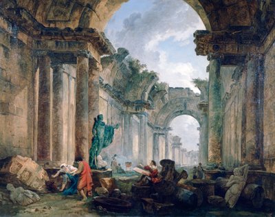 「廃墟にあるルーブル美術館のグランド ギャラリーの想像図」、1796 年 作： Robert Hubert