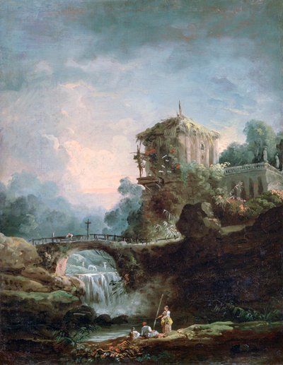 「滝のある風景」、c1750-1808 作： Robert Hubert