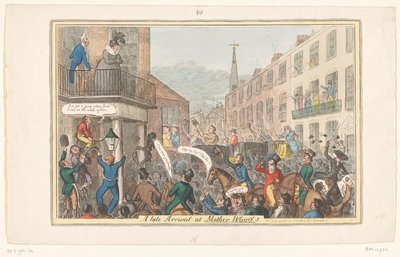 キャロライン作、1820 年 マザー・ウッドの家への遅れた到着 (オブジェクトのタイトル) 作： Robert Isaac Cruikshank (attributed to workshop of)