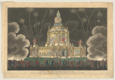 1814 年 9 月 9 日、G を祝うためにグリーン パークに建てられたコンコード神殿の眺め。 作： Robert Laurie