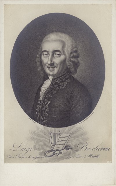 イタリアの作曲家でありチェロ奏者であるルイージ・ボッケリーニ（1743-1805）。 作： Robert Lefevre