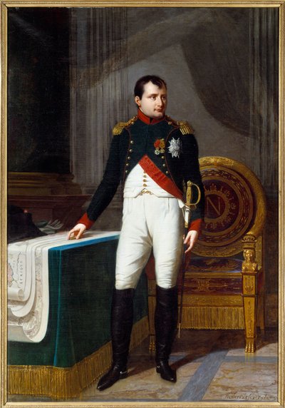 ナポレオン1世（1769年～1821年）の全身像で、軍楽隊の大佐の制服を着ています ロベール・ルフェーブル（1755年～1830年）による絵画 19世紀 日2,26x1,57 m パリ、カルナヴァレ博物館 作： Robert Lefevre